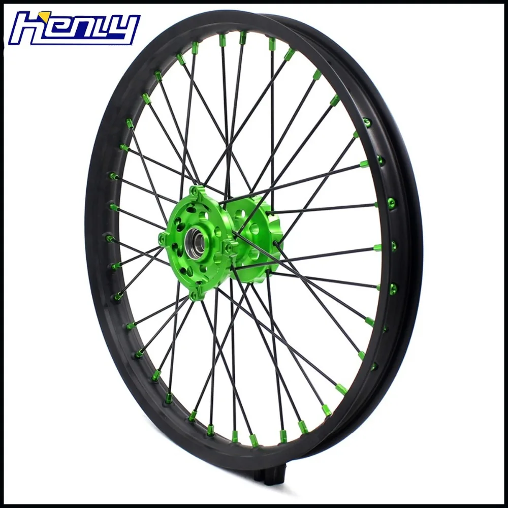 21/19 Spoked MX колеса Набор для KAWASAKI KX250F KX450F зеленая соска черная ручка CNC