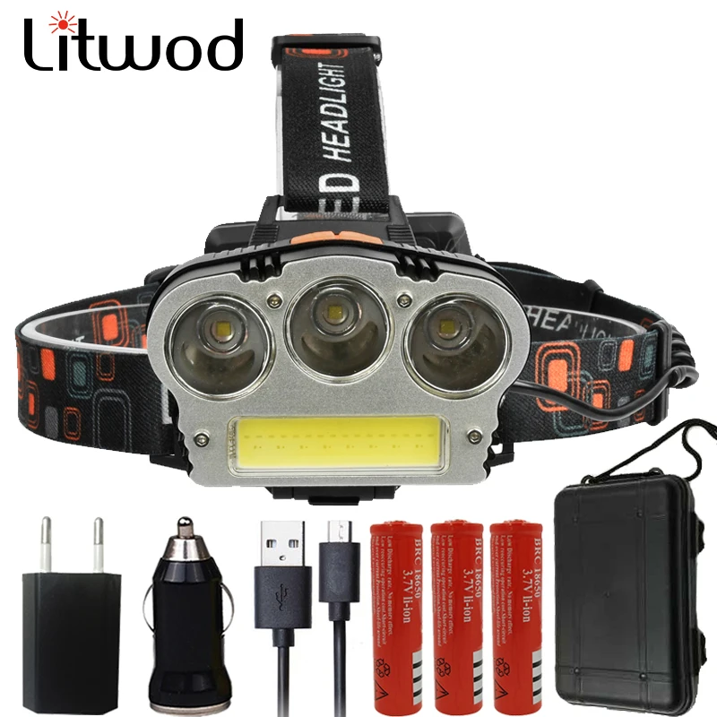

Litwod z202511 red & white light high led headlamp headlight xml T6 head flashlight torch USB Head lamp light For Camping