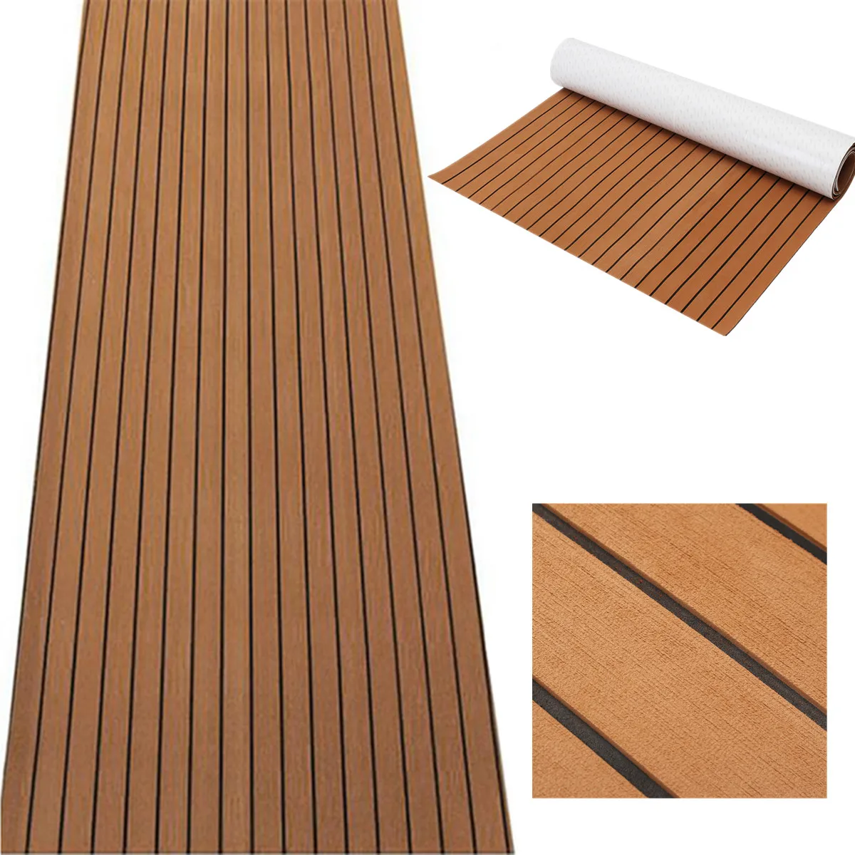 

Self Adhesive EVA Foam Faux Teak Sheet Boat Yacht Synthetic Teak Decking Floor Mat Brown and Black 1200mmx2400mm 5mm