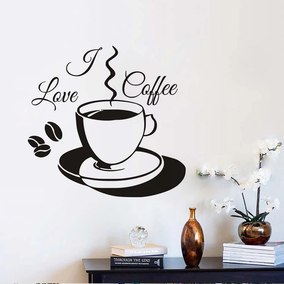 Cinta Coffee Wall Stiker PVC Removable Lucu Cangkir Kopi Wallpaper