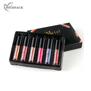 

6Pcs/set Cosmetics Metal Lip Gloss Set Matte Liquid Lipstick Metallic Lipgloss Professional Lip Makeup Waterproof Lipstick