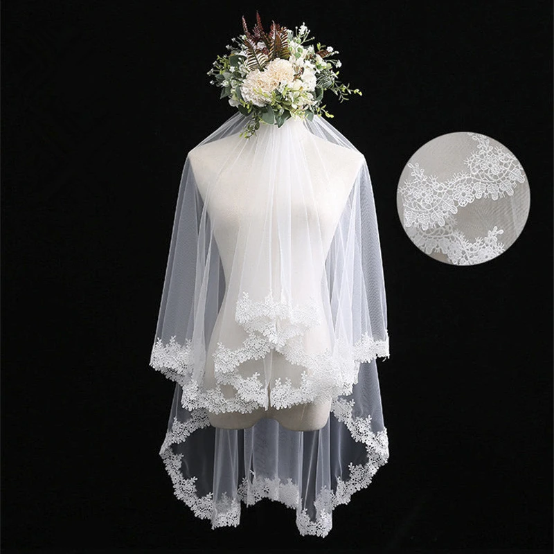 

Angel married bridal veil Short Two Layer Pearl Wedding Veil For Bride