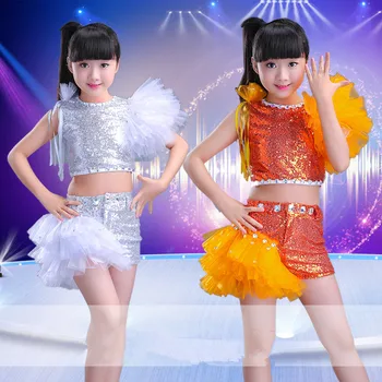 

white sequin jazz dance costumes for girls hip hop kids modern dance dress for girls dance clothes dancewear