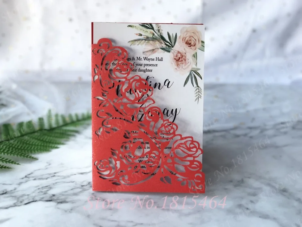 

50pcs Laser Cut Cards Luxury Wedding Invitations Card Set Elegant Rose Lace Favor Business Event Banquet Party Card Supplies