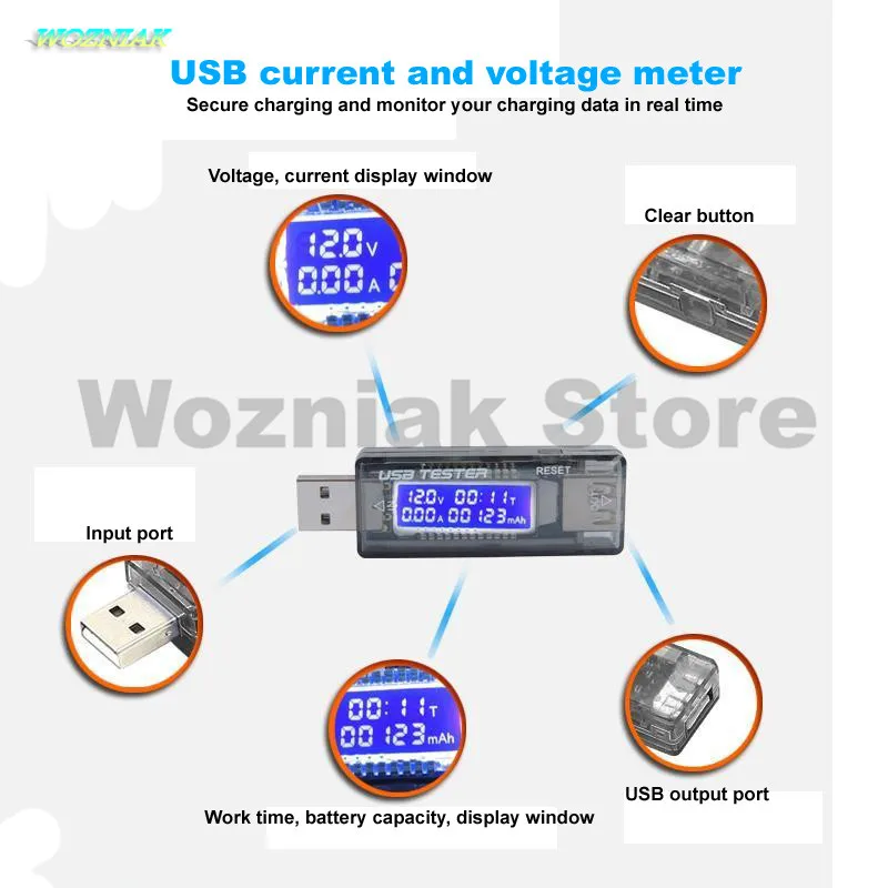 

Wozniak USB intelligent detector 3A voltage ammeter to detect 20V Mobile maintenance charging Check list for iphone samsung test