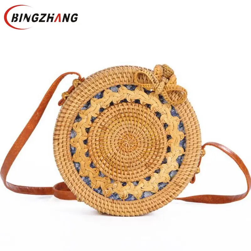 

Round Straw Bags Women Summer Rattan shoulder bag Handmade Woven Beach Crossbody Bag Fashion Bohemia Travel Handbag Bali L8-251