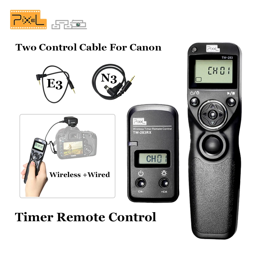 

Pixel TW283 TW-283/N3 LCD Wireless Shutter Release Timer Remote Control+E3 Connect cable for Canon EOS 1300D 1100D 750D 700D