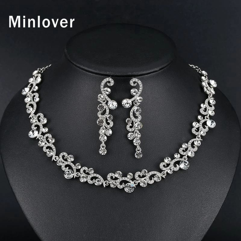 

Minlover Sparkling CZ Wedding Necklace Sets for Women Luxury Flower Bridal Bracelets Earrings Sets Christmas Jewelry TL547+SL284