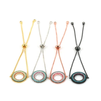 

New Simple Circle Round A Bracelet Micro Pave CZ Adjustable Hand Chain Charm Bracelets For Women