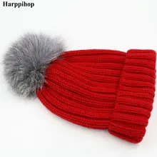 Harppihop настоящая меховая вязаная шапка настоящий большой енот Pom шляпа женская зимняя шапка