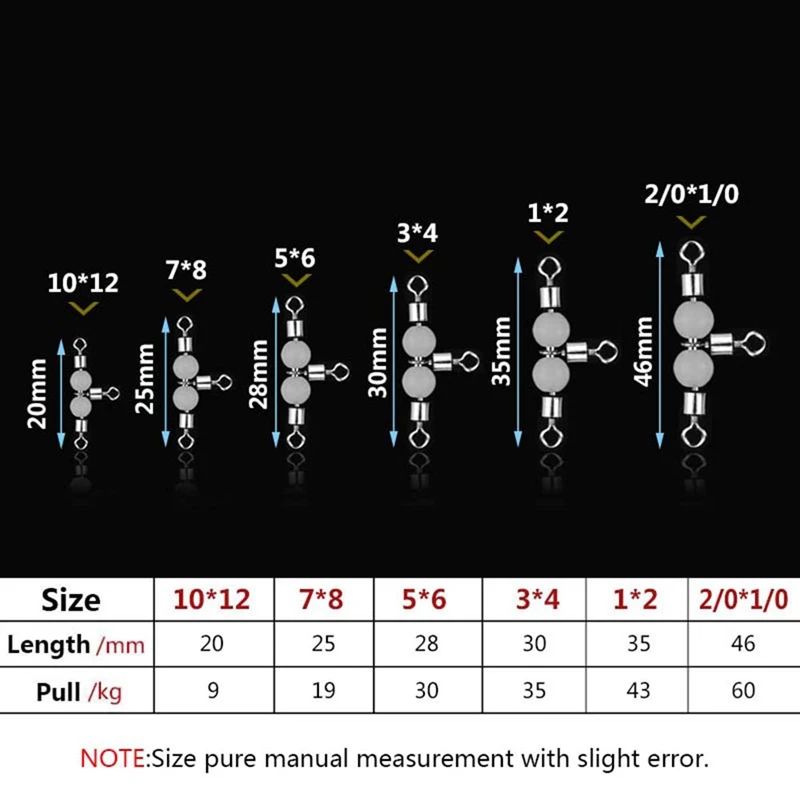 Рыболовный крючок 10 шт./компл. 3 Way рыболовный Вертлюг T-shape форме, благодаря чему создается ощущение невесомости с 360 градусов, которая светится ночью светятся бусины воблер соединитель