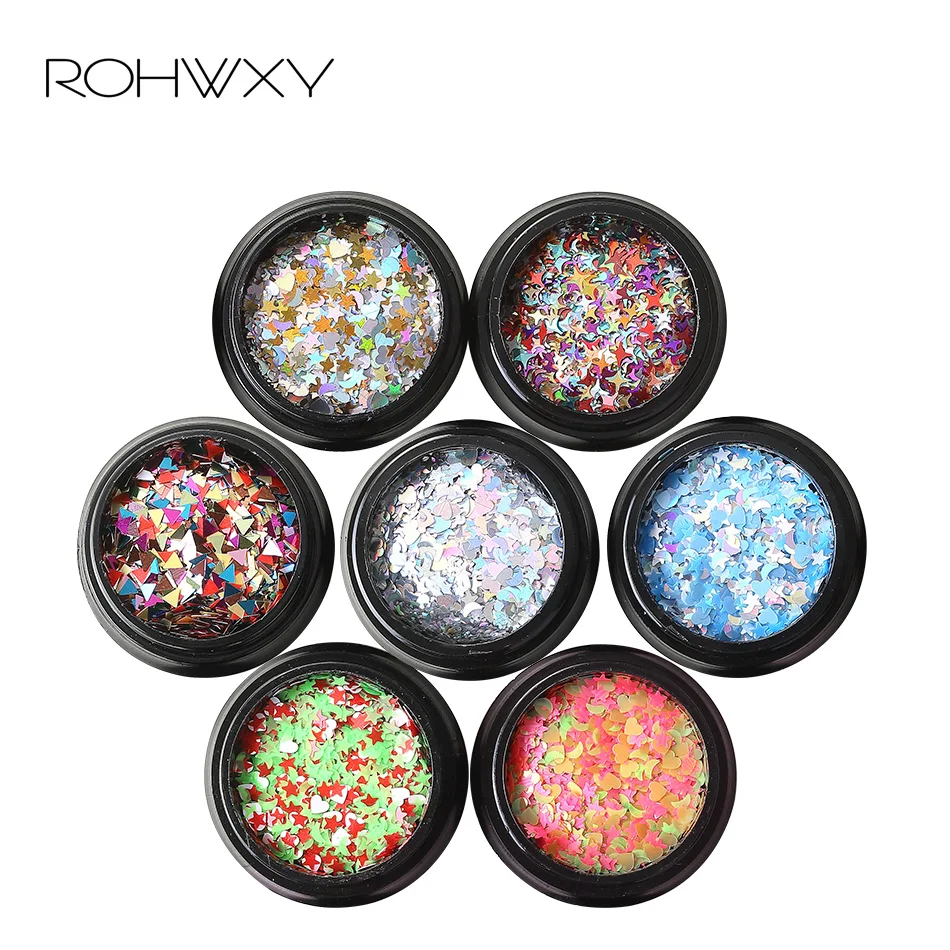 

ROHWXY Nail Mermaid Glitter Flake Sparkly 3D Colorful Star Heart Sequins Spangles Polish Manicure Nail Art Decoration Rhinestone