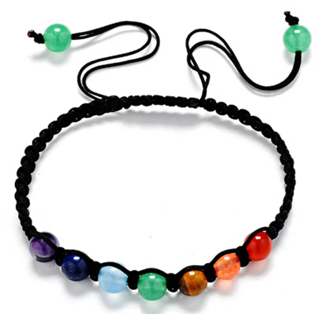 

New DIY 7 Colorful Natural Stone Beads Crystal Chakra Bracelet For Women Braided Rope Bracelets Reiki Spiritual Yoga Jewelry