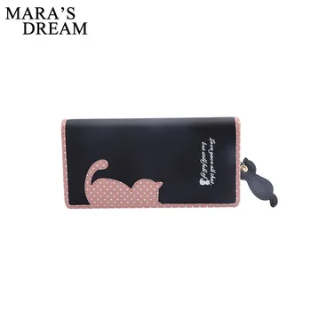 

Mara's Dream New Women Wallets Long Section Female Cute Cat Cartoon Hit Color Point Zipper Wallet Student Purse Wallet Coin Girl