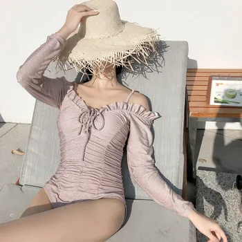 

Swimsuit 1 Piece Woman Rashguard Female Bathing Suit Women One Bikinis 2019 Swimwear May Beach Long Sleeve Wipes Bosom Smoke
