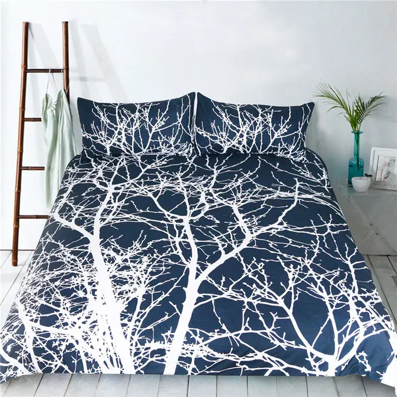 

Tree Printed Blue Bedding Set Polyester Adult Duvet Cover with Pillowcase 3 pcs Nordic Beds Single Twin Double 80023