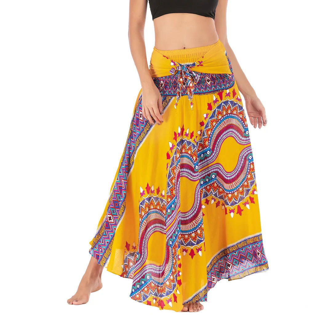 

JAYCOSIN Women Long Hippie Bohemian Gypsy Boho Flower Elastic Waist Floral Halter Skirt Geometric Princess Skirts travel June 24