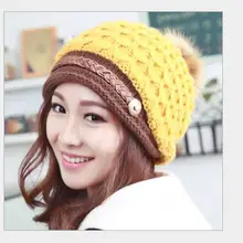 Твердые взрослые повседневные хлопковые Акриловые Новые Модные женские зимние шапки, ручная грубая вязаная шапка для женщин шапочки