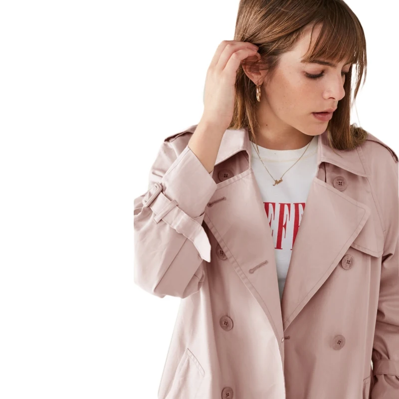 HDY Haoduoyi Brand 2018 Women Two Colors Green/Pink Elegant Trench Coats Lace Up Office Lady Slim Outwears Buttons Coats Lady