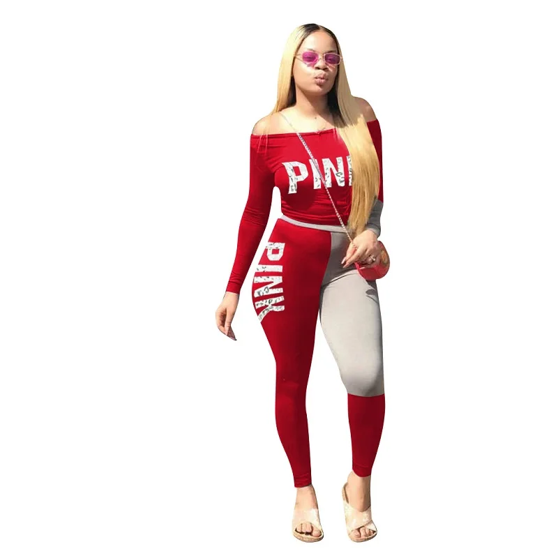 

Fashion Letter Print Two Pieces Jumpsuit Women Spring Body Overalls Macacao Feminino Casual Tracksuit Top + Full Pants 2pcs Set