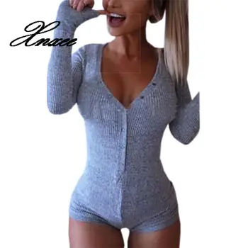 

Womens Jumpsuit 2020 Sexy Lady V Neck Long Sleeve Bodycon Jumpsuit Bodysuit Slim Short Cotton Romper