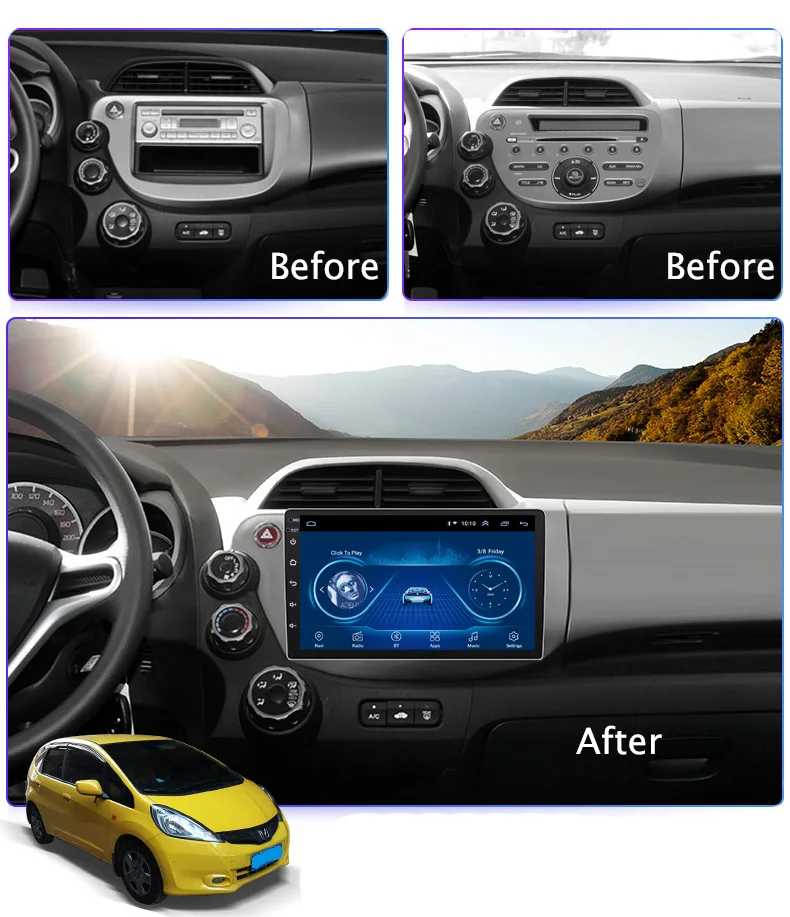 Top Super Slim Touch Screen Android 8.1 radio GPS Navigation for Honda JAZZ FIT 2008- headunit tablets Stereo Multimedia Bluetooth 1