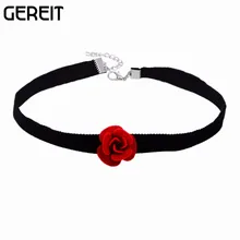 GEREIT персонализированные панк стиль черная лента бархат ожерелье-чокер ручной работы мягкий Готический короткое ожерелье красный цветок collier Femme
