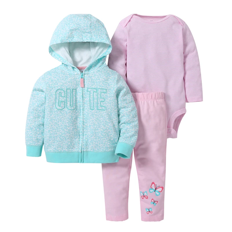 spring autumn baby girl clothes cute letter print long sleeve hoodies jackets&coat+ omper+butterfly pants BABY BOY clothing set