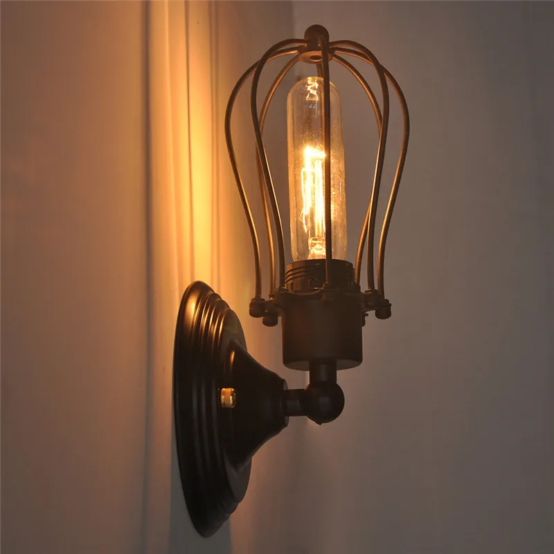 Wire Cage Wall Sconce Dimmable Metal Industrial Oil Rubbed Bronze Wall Light Shade Vintage Style Edison Mini Antique Fixture For outdoor lighting 8 pack outdoor wireless led solar motion light for driveway free shipping oil rubbed bronze 6500k pure white