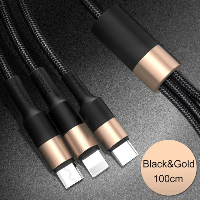 HOCO 3 в 1 USB кабель для iPhone X 8 7 6 3в1 Micro usb type C кабель зарядного устройства для samsung S9 Универсальный мобильный кабель для зарядки телефона - Цвет: gold