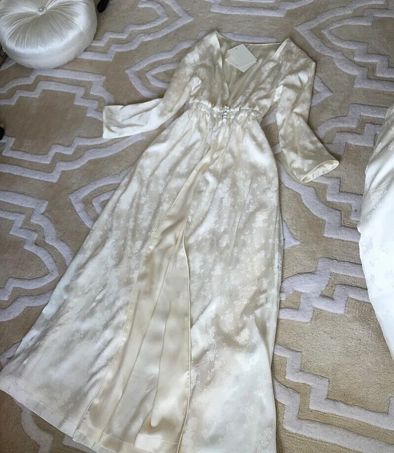 

High Quality Silk Pajamas Women's Princess Two-piece Set Nightgown Robe Suits Royal Jacquard Sleepwear Nightdress Nightwear