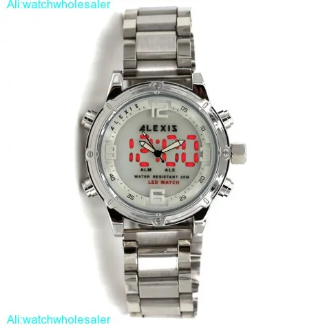 AW802B Date LED BackLight Water Resist Men Dual Time Alexis Analog Digital Watch