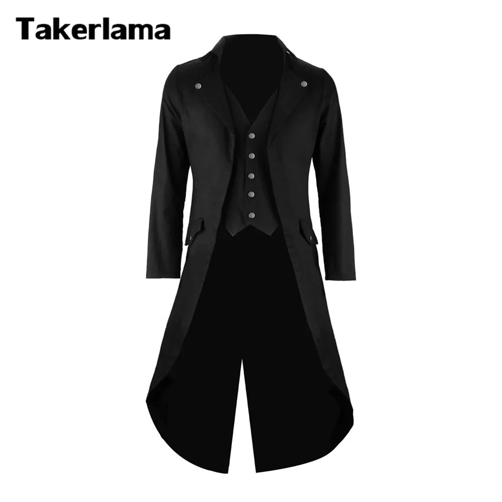 Takerlama Mens Gothic Tailcoat Jacket Steampunk Trench Cosplay Costume ...