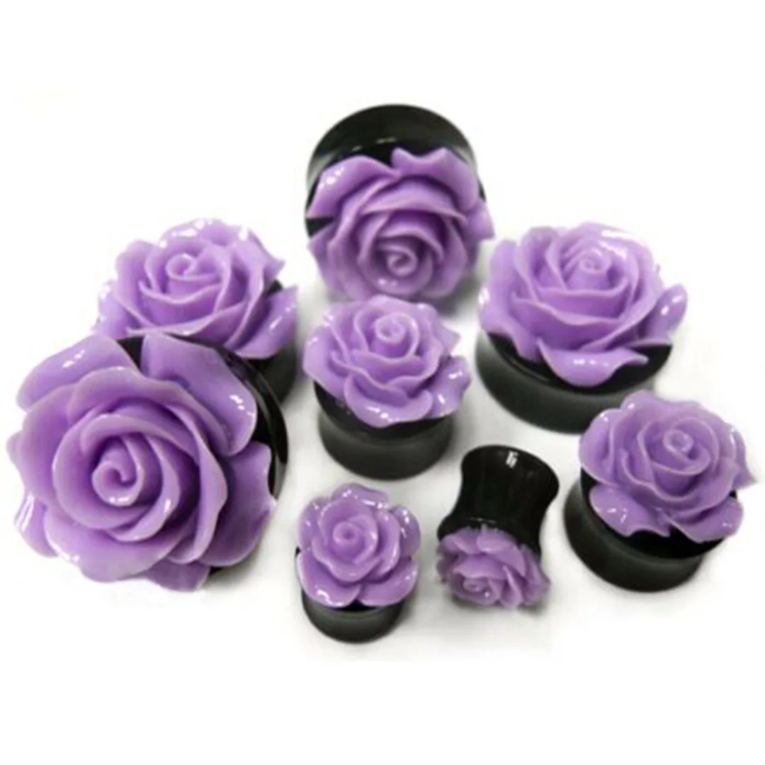 1Pair Rose Acrylic Double Saddle Ear Plugs Fashion r Ear Gauge Plugs Tunnels Stretcher Expander For Women Jewelry 8mm-25mm