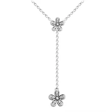 100% Silver 925 Jewelry Choker Necklace Dazzling Daisies Sterling Silver Clear CZ Necklaces for Women Chain 60CM