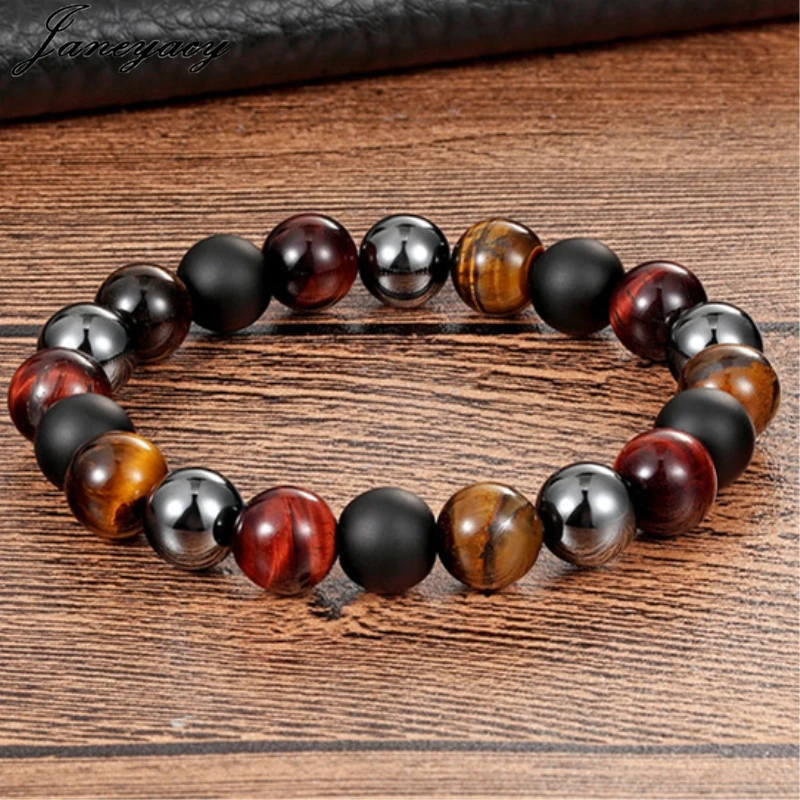

Janeyacy Brand 2018 New Fashion Tiger Eye men's Bracelet Casual Personality Punk Beads Bracelet Women's Jewelry Pulseras