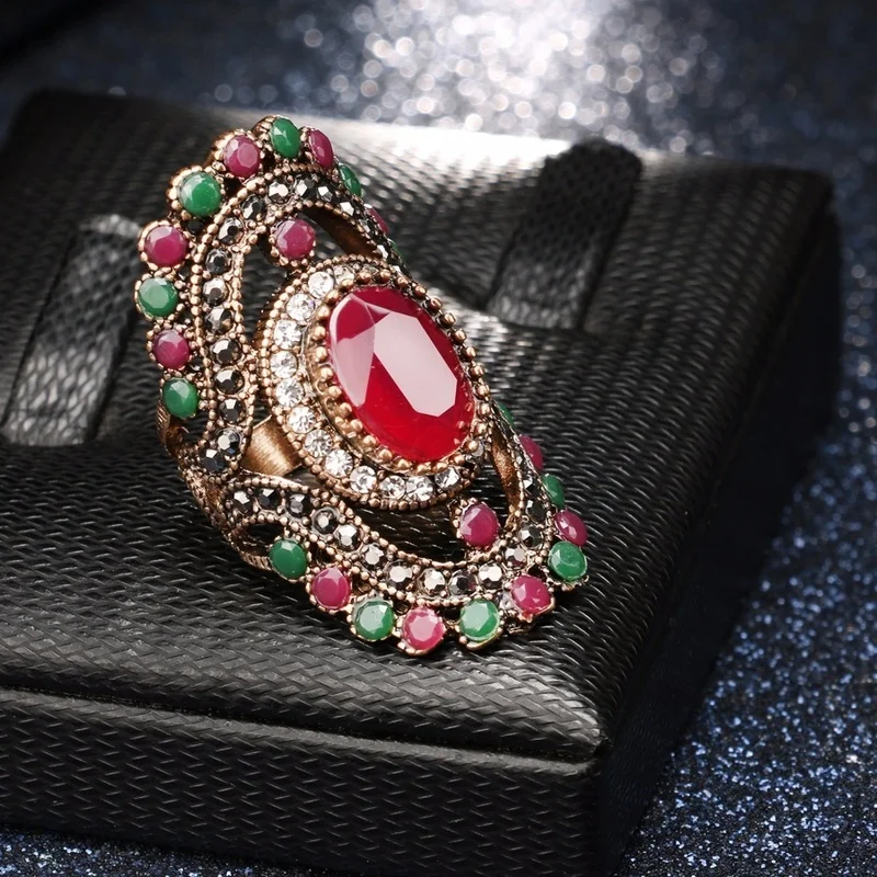 European Retro Hollow Exquisite Ring Inlaid Blue Crystal Female Turkish Indian Bridal Jewelry | Украшения и аксессуары