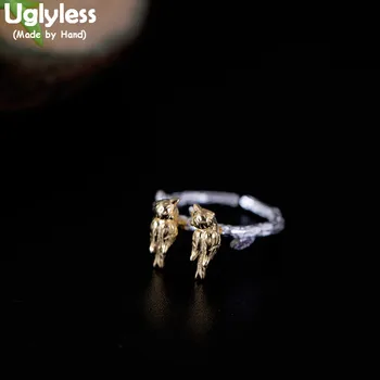 

Uglyless 100% Real 925 Sterling Silver Lovebirds Finger Rings for Women Birds Singing Open Rings Handmade Branch Fine Jewelry