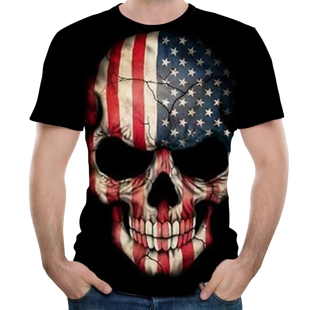 3D рубашка с принтом Hipster череп флаг США Мягкий печатных футболки унисекс Для