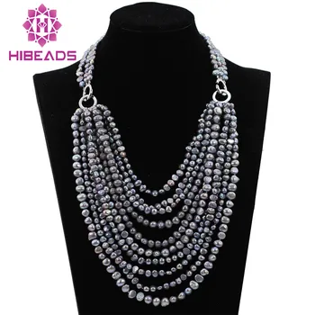 

Fabulous Grey Gray Baroque Freshwater Pearl Necklace 10 Layers Pearl Beads Bib Wedding Necklace for Women Free Shipping FP153
