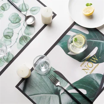 

Chic Tropical Plants PVC Pads Placemat Tableware Pad Dining Table Mat 3D Gold Plated Placemats Flamingo Green Leaf Coaster 1PC