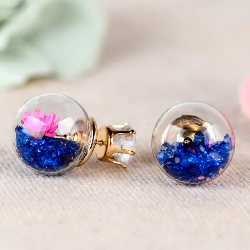 Hot Fashion Women Lady Elegant Flower Spherical Rhinestone Ear Stud Earrings