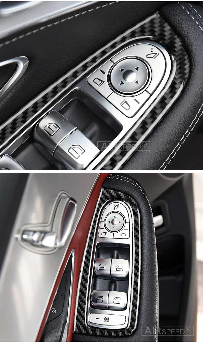 Mercedes Benz W205 C Class C180 C200 C300 GLC Accessories Carbon Fiber Car Interior Window Switch Panel Trim Covers (9)