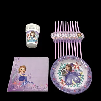 

Disney Princess Sofia birthday Party Supplies Decoration Kids Birthday Disposable Tableware Sets Napkins Straw Cup Plate 46pcs