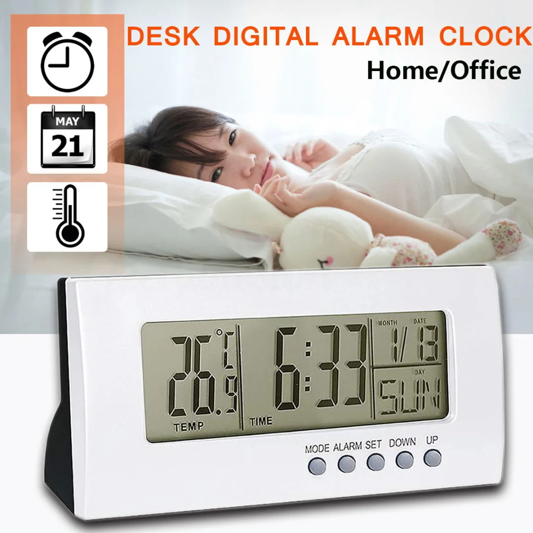 Modern Digital Battery LCD Display Calendar Snooze Thermometer Alarm Clock New