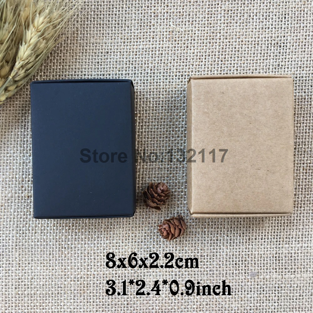 Image Wholesale 50pcs lot 8x6x2.2cm Black Carton Kraft Paper Box Gift Packing Boxes Handmade Jewelry Paper Boxes  free shipping