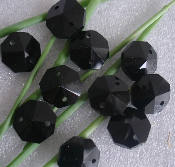 100pcs/lot 14mm jet black color crystal octagon chandelier prism beads