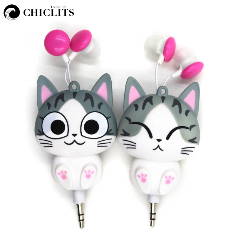 Chiclits Cute In-Ear Earphones Cartoon Panda Cheese Cat Chi Sweet Home Headphones Retractable Automatic Headphones for Iphone Android0