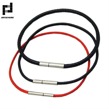 Black Red Wax Rope Bracelets Bangle Stainless Steel Clasp Leather Cord Bracelet