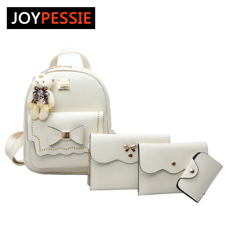 JOYPESSIE Fashion Composite Bag 4pcs Set Bag Pu Letter Bag Women Cute School Backpacks For Teenage